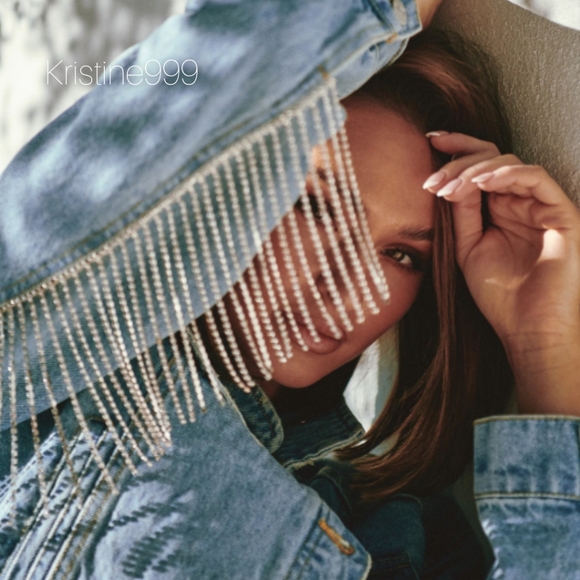 LAST ONE! Free People Rhinestone Fringe Denim Bomber Jacket Meteor Wash - Picture 2 of 15